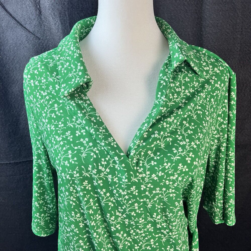 MSK Wrap Dress Lg Kelly Green Floral St Patrick’s Day Midi Retro 70s 80s 90s Y2K - Picture 2 of 9